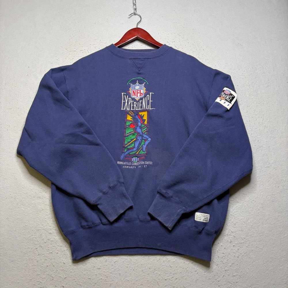 Logo 7 Sweatshirt Mens Large Blue 1992 NFL Experience Staff Vintage 90s Graphic